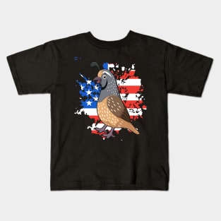 Quail American Flag Quail America Kids T-Shirt